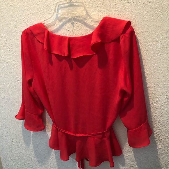 TopShop from Nordstrom Red  Ruffled Blouse Sz 6. B - Picture 2 of 4